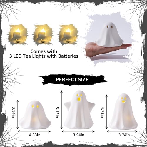 DN DECONATION Light Up Ghost Halloween Decor, 5" Cute for Halloween Table