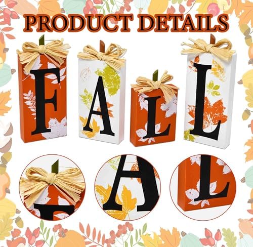 Thanksgiving Fall Table Block Set of 4 Autumn Wooden Signs Blocks
