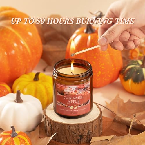 Fall Candle, Caramel Apple Scented Candles for Home, Natural Soy Autumn Candle Aromatherapy Candle, 7 oz Jar Candles