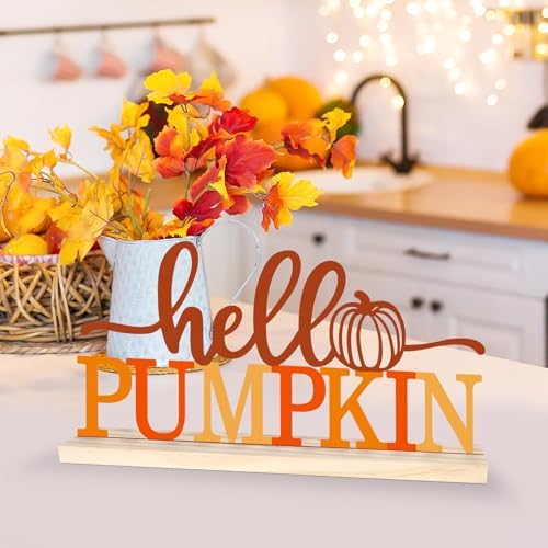 Metal Hello Pumpkin Sign Decorations for Home Party Shelf Mantel