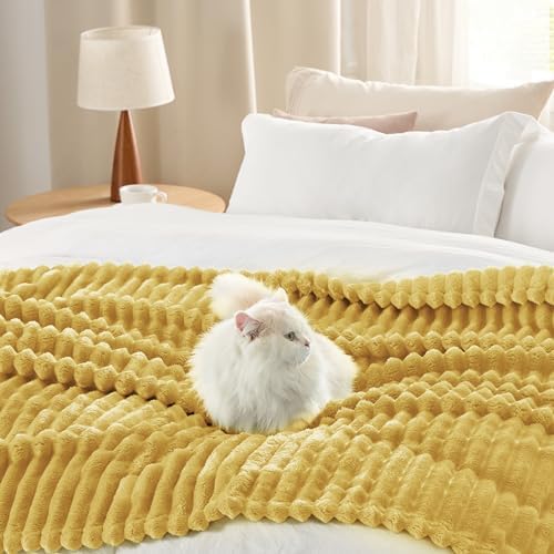 Bedsure Soft Queen Size Blanket for Bed Yellow 90"x90"