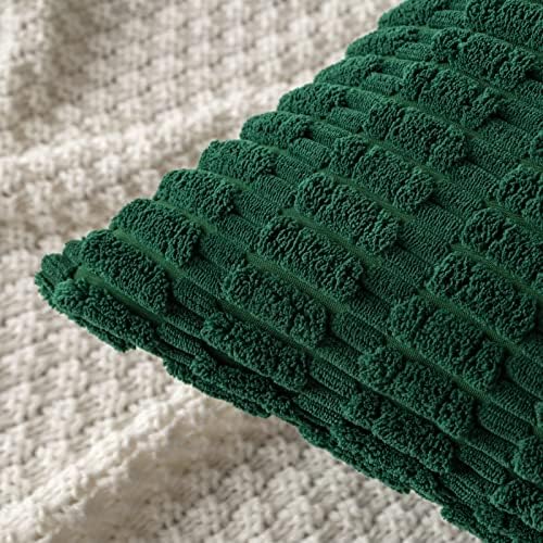 MIULEE Pack of 2 Dark Green Corduroy Decorative Christmas Pillow Covers 12x20 Inch Soft Boho Striped Throw Pillow