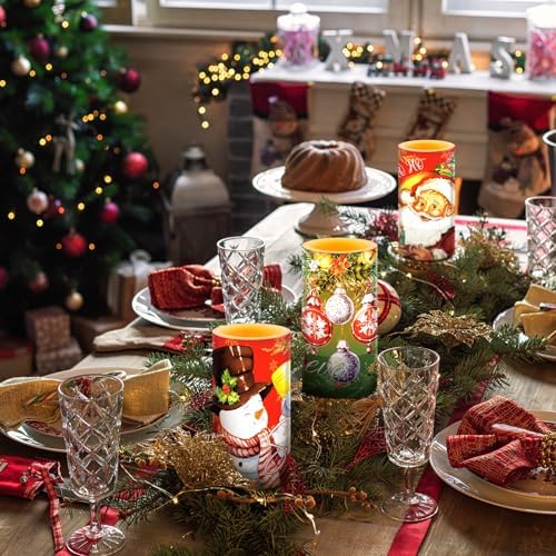 Retisee 3 Pcs Christmas Flameless Candles with Remote Timer Real Wax LED Flickering Pillar Candle White Cold Light Battery Operated for Home Window Xmas Gift Winter Holiday Decor(Red Green)
