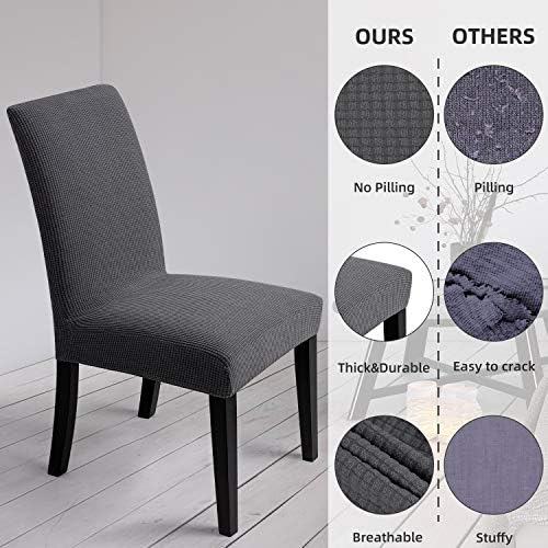 Chair Covers for Dining Room - Stretch Chair Slipcovers for Decorative Seat Protector Armless Removable Washable Elastic Dinner Universal Spandex Solid Chair Slip Covers Set(Dark Grey,4)