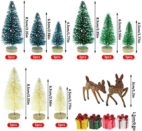 Yookat 51Pcs Mini Pine Trees Bottle Brush Trees Deer Boxes