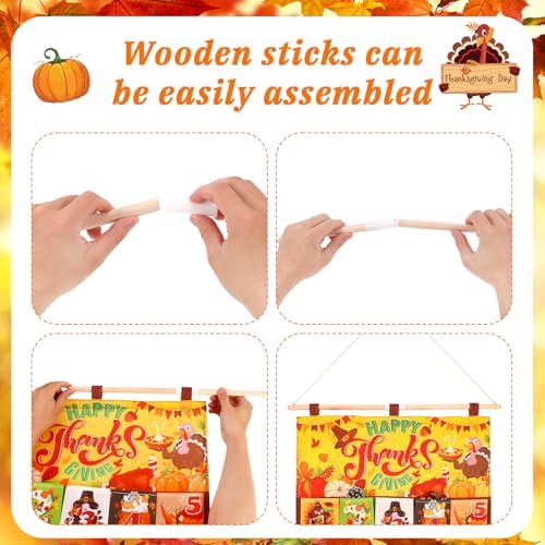 HOWAF Thanksgiving Advent Calendar(Countdown to Thanksgiving),30 Days Mystery Thanksgiving Countdown Calendar with 30 Pockets for Give Thanks Autumn Treats Fall Gifts, Thanksgiving Calendar Wall Decor