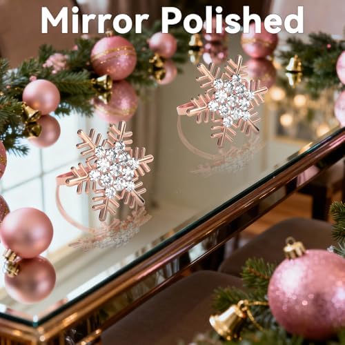 ZeeDix Christmas Snowflake Napkin Rings Set of 8- Rose Gold Rustic Dinner Tables Setting Decoration for Wedding Receptions, Christmas Holiday Party Dinner Parties