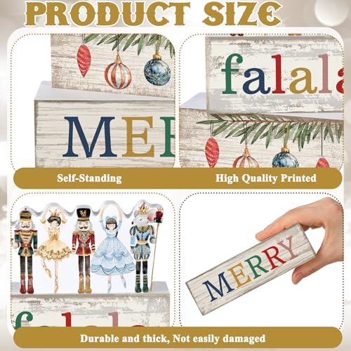 Lineshading 4 Pcs Wooden Nutcracker Block Signs Christmas Farmhouse Decor