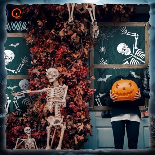 DoubleFill 3 Pcs Halloween Window Door Covers Set Skeleton Ghost Curtain