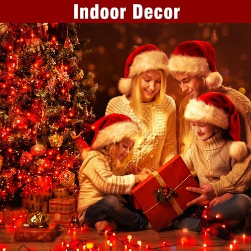 100FT Red Christmas String Lights, Green Wire LED, Plug-in Indoor Outdoor