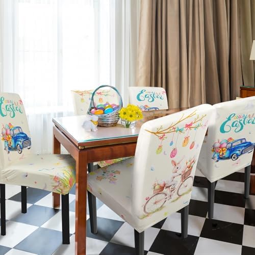 Easter Chair Covers Set of 4 Easter Chair Back Covers Dining Chair Covers for Party Kitchen Removable Seat Covers for Chairs Easter Decorations