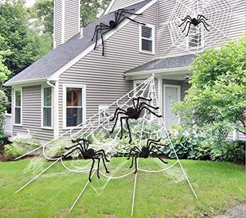 Giant Spider Web 22.9 X 18 Ft White Halloween Spider Web with Gutter Hook Set Easy to Decor Outdoor Yard
