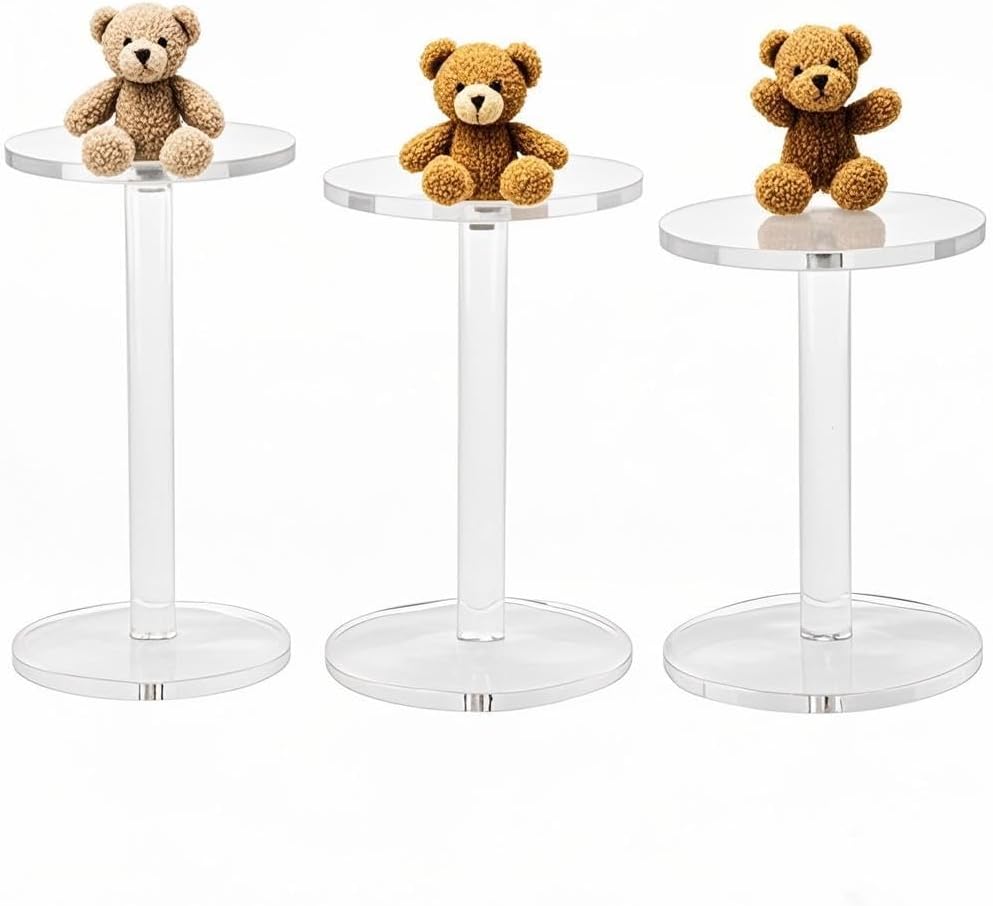 4 " Dia Acrylic Display Riser Jewelry Watches Round Pedestal Flower- Stand Small Figure / Set of 3