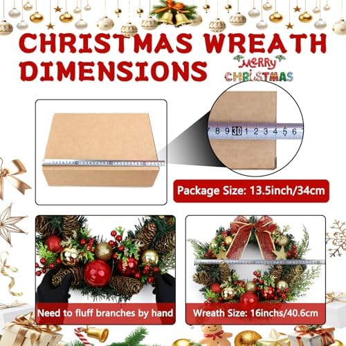 16 in Pre-Lit Christmas Door Wreath with Timer & Hanger & 50LED Warm Lights