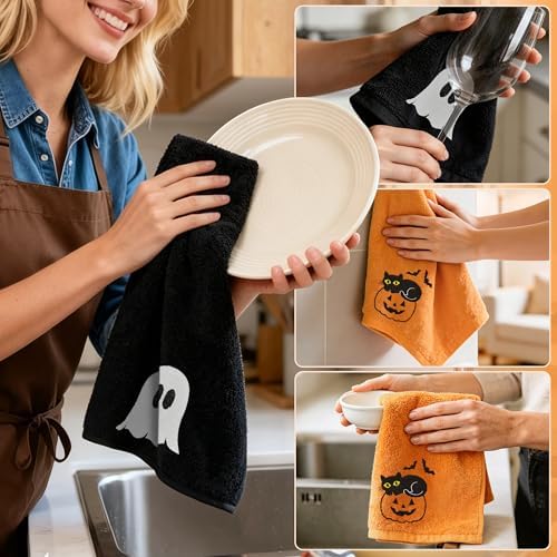 Hexagram Halloween Hand Towels, Embroidered Towel, Halloween Bathroom Decor