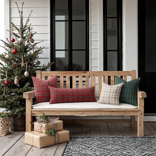 MIULEE Christmas Plaid Pillow Covers Scottish Tartan 20x20 Red