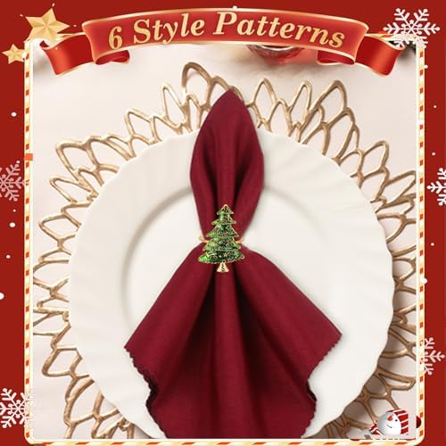KPOSIYA Christmas Tree Napkin Rings Set of 20, Metal Gold Napkin Holder