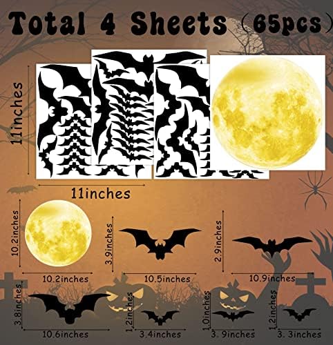 Halloween Moon Wall Decal Vinyl Bat Wall Stickers Clings Black Bats Decor