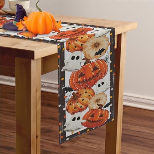 Niviy Halloween Table Runner Bat Ghost Pumpkins Web Pattern Table Decoration for Halloween Home Kitchen Dining Outdoor Indoor Holiday Farmhouse Decor 13 x 90 Inch
