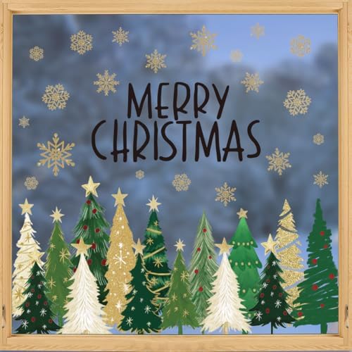 Horaldaily 68 PCS Christmas Window Cling Sticker, Christmastree Home Party Supplies Shop Window Glass Display Decoration