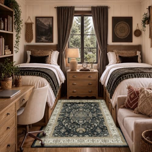 RELEANY Washable Area Rug, 3'x5', Black/Vintage/Beige