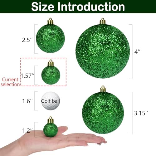 Emopeak 24 Count Grass Green Mini Christmas Balls Ornaments 1.57 Inch