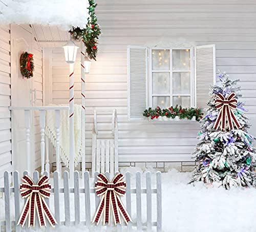 Hying Large Christmas Bow for Wreath, Red Black Buffalo Plaid Bows for Front Door Wall Fence Decor, Red Beige Christmas Wreath Bow Tree Topper Bow for Winter Christmas Party Decoration Supplies