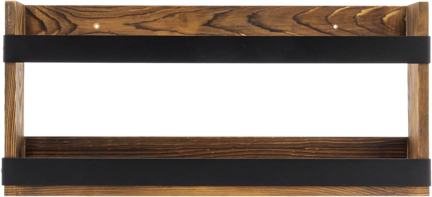 MyGift Burnt Solid Wood Industrial Matte Black Metal Magazine Rack | Double Wide Design, Versatile Placement, Easy