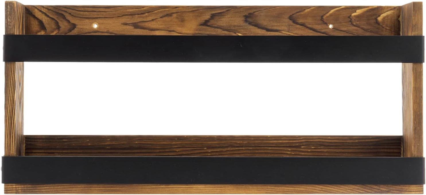 MyGift Burnt Solid Wood Industrial Matte Black Metal Magazine Rack | Double Wide Design, Versatile Placement, Easy