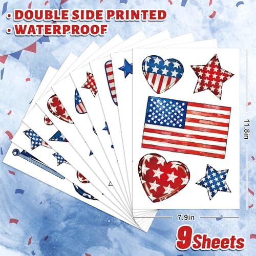 Whaline 9 Sheets Happy 4th of July Window Cling Stickers Patriotic Star American Flag Window Decals Independence Day Reusable Glass Decoration for Party Home Office Classroom