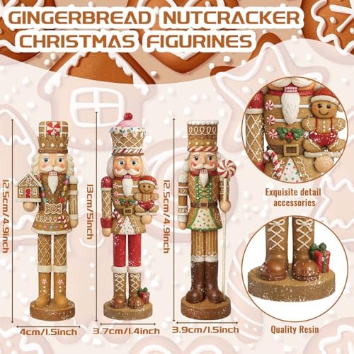Simgoing 3 Pcs Gingerbread Nutcracker Figures Resin Christmas Nutcracker