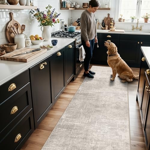 Hallway 2x8 Washable Runner Rug: Abstract Stain Resistant Entryway Kitchen Area Rugs Farmhouse Soft Bathroom Bedroom