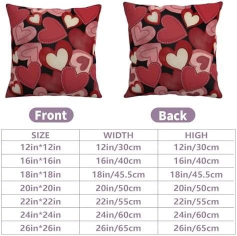 Valentine Day Throw Pillow Covers 16x16 Set of 2 Red Black Pink Love Hearts Pillow Cover Valentines Outdoor Holiday Decorative Pillow Cases for Couch Sofa Home