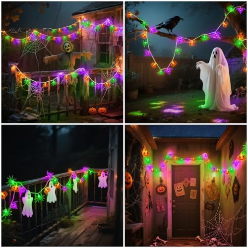 Halloween Lights Indoor Battery Operated 10FT 20LED Orange-Purple-Green