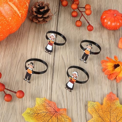 Thanksgiving Napkin Rings Set of 12,Pilgrim Napkin Holder Thanksgiving Metal Napkin Ring for Table Decor Dinnerware Sets Wedding Holiday