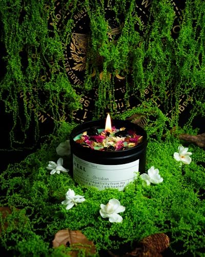 Obsidian Crystal Energy Candle, Good Aura Health Protection, Baltic Amber Chakra Magic Self-Care, Emotional Support