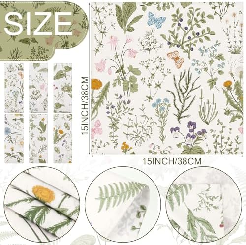 Funnymoom 24 Pcs Floral Cloth Napkins, Herbs Wildflowers Multicolored