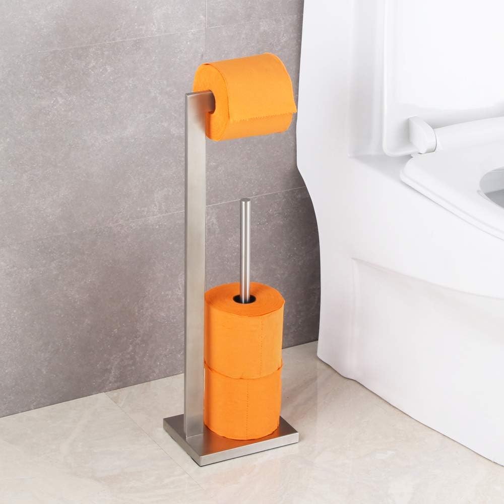 GERZWY Toilet Paper Holder Free Standing with Reserve, SUS 304 Stainless Steel Lavatory Tissue Roll Holder Floor Stand