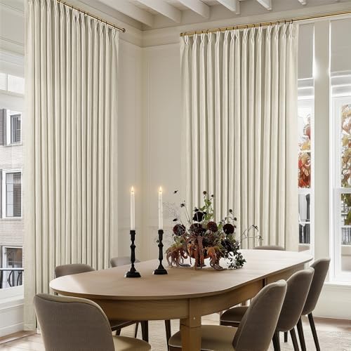 Extra Wide Pinch Pleat 100 x 90 Inch Linen Semi Sheer Curtains 1 Panel