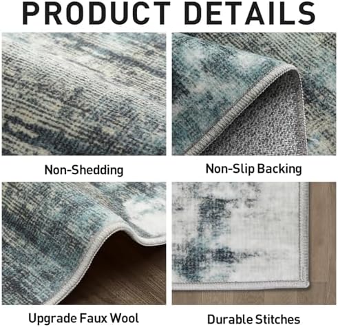 9x12 Area Rugs for Living Room: Washable Abstract Teal Green Badroom Carpet