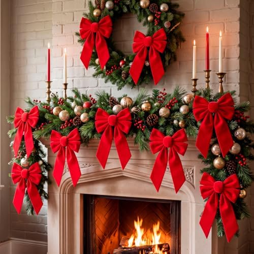 JOYIN 12 Pack Christmas Red Velvet Bows, 13" Long by 9" Wide Decorative Christmas Bows for Wreath Garland Tree Decor, Indoor Outdoor Holiday Decoration