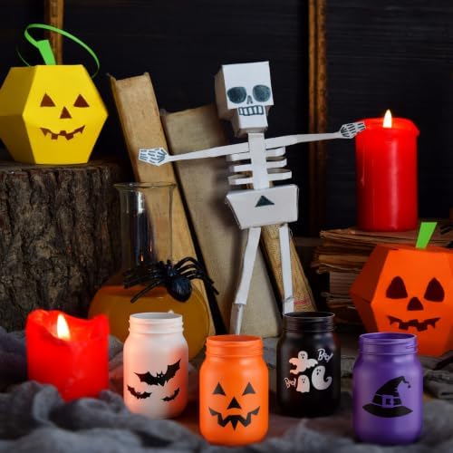LemonRoad 4 Pcs Halloween Centerpieces for Table Mason Jars Vase Decoration
