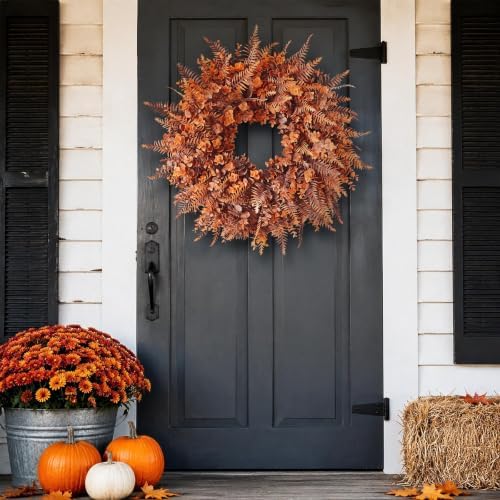 26" Artificial Fall Eucalyptus & Fern Wreath for Front Door Decor(Orange)