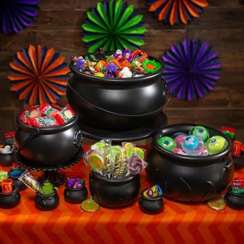 Fun Express Black Plastic Halloween Cauldron Set, Witch Buckets, 15pc