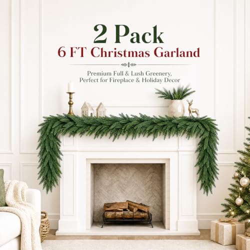 2Pcs 6ft Real Touch Christmas Cedar Garland，Norfolk Pine Garland