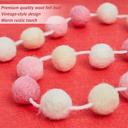 WILLBOND 2 Pieces Felt Pom Ball Garland,Pink, Light Pink, Beige, White