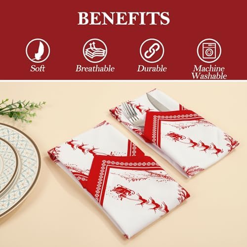 Christmas Tree Cotton Cloth Napkins, Farmhouse, 18×18 in, Set of 4