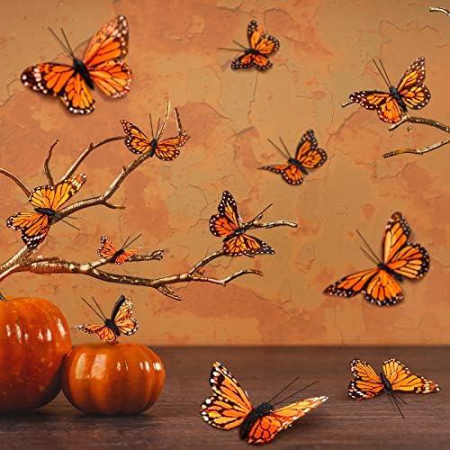Giegxin 24 Pcs Monarch Butterfly Picks Artificial with Wire,Orange