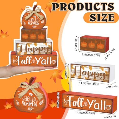 4 Pcs Fall Decor Home Pumpkin Wooden Sign Hello Fall Tiered Tray Decor