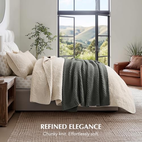 EVERGRACEHOME Chunky Chenille Knit Throw Blanket, 50 x 60, Charcoal Gray